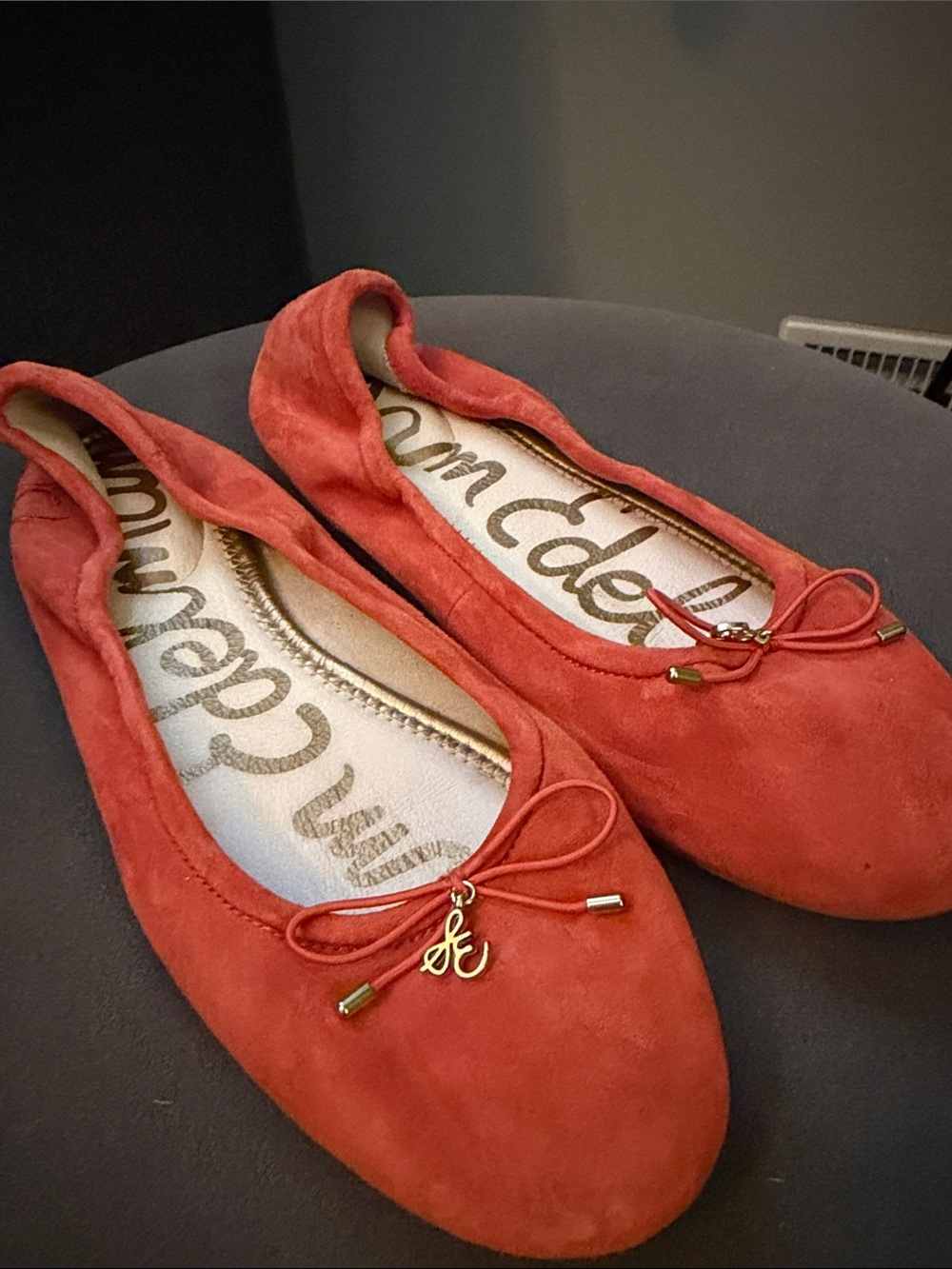 Sam Edelman Rust Orange Suede Bow-Accent Ballet Flats Womens 10 Fall Suede